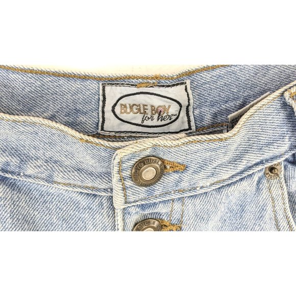 Vintage Bugle Boy for her high waisted blue button down cuffed denim shorts - Picture 3 of 4
